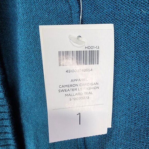Womens Blue Chicos Open Front Cardigan Sweater Ribbed Trim Cotton Blend Size 1 - Picture 8 of 9